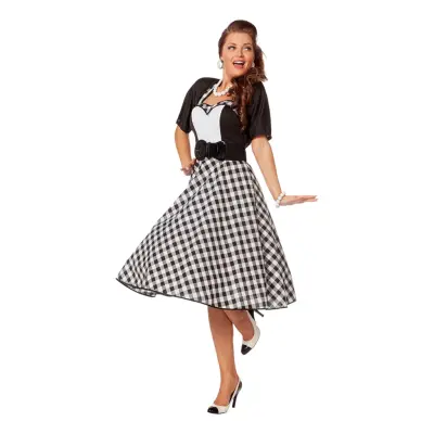 50-tals Brud Svart/Vit Maskeraddräkt - X-Large