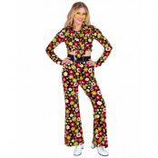 60' Svarta Hippie Kostymbyxor med Färgglada Blommor för Damer