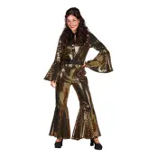 70-tals Disco Jumpsuit Guld Maskeraddräkt Deluxe - Large
