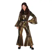 70-tals Disco Jumpsuit Guld Maskeraddräkt Deluxe - XX-Large