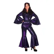 70-tals Disco Jumpsuit Lila Maskeraddräkt Deluxe - X-Small