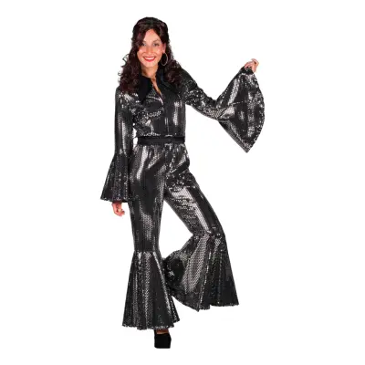 70-tals Disco Jumpsuit Silver Maskeraddräkt Deluxe - Small