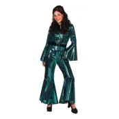 70-tals Disco Jumpsuit Turkos Maskeraddräkt Deluxe - Large