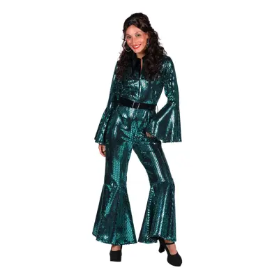70-tals Disco Jumpsuit Turkos Maskeraddräkt Deluxe - X-Small