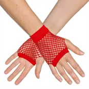 80-tals Fingerlösa Näthandskar Korta Röda - One size