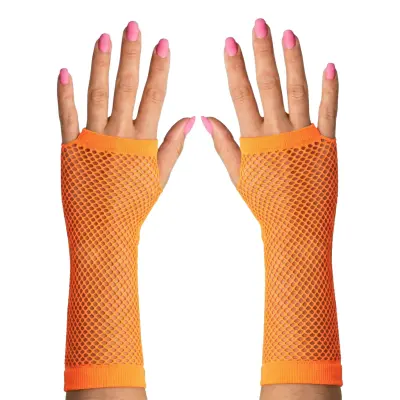 80-tals Fingerlösa Näthandskar Neonorange