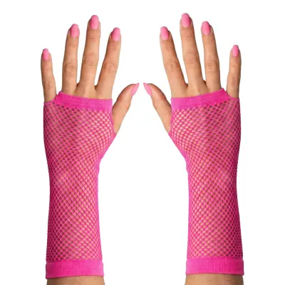 80-tals Fingerlösa Näthandskar Neonrosa