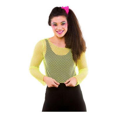 80-tals Fisknätströja Kort Neongul - One size