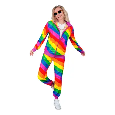80-tals Träningsoverall Regnbågsfärgad Maskeraddräkt - Small