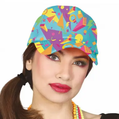 80-tals Keps Blå med Mönster - One size