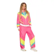 80-tals Kvinnlig Joggare Neonrosa Maskeraddräkt - Medium