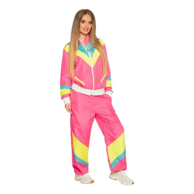 80-tals Kvinnlig Joggare Neonrosa Maskeraddräkt - Medium