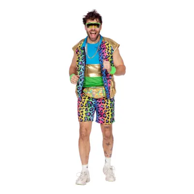 80-tals Neon Leopard Herr Maskeraddräkt - Small