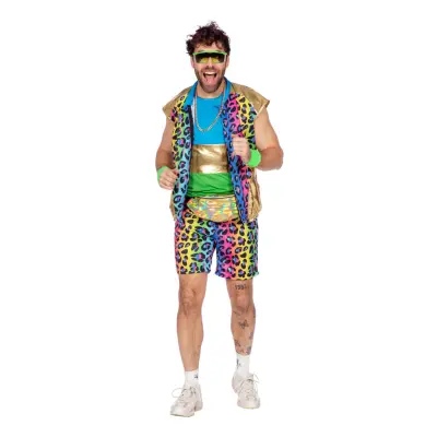 80-tals Neon Leopard Herr Maskeraddräkt - X-Large