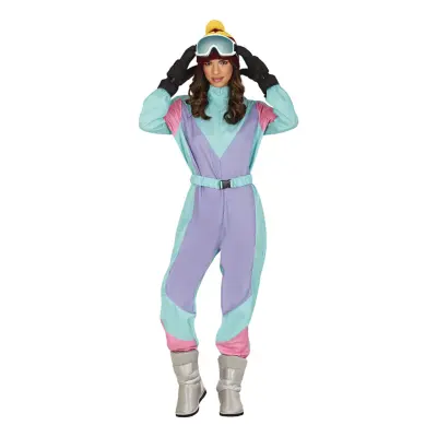 80-tals Skidoverall Lila/Blå Dam Maskeraddräkt - Medium