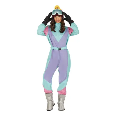 80-tals Skidoverall Lila/Blå Dam Maskeraddräkt - X-Large