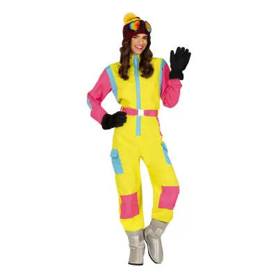 80-tals Skidoverall Rosa/Gul Dam Maskeraddräkt - X-Large