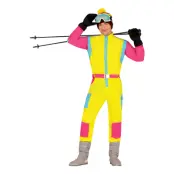 80-tals Skidoverall Rosa/Gul Herr Maskeraddräkt - X-Large