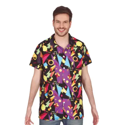 80-tals Skjorta Svart med Mönster - Medium