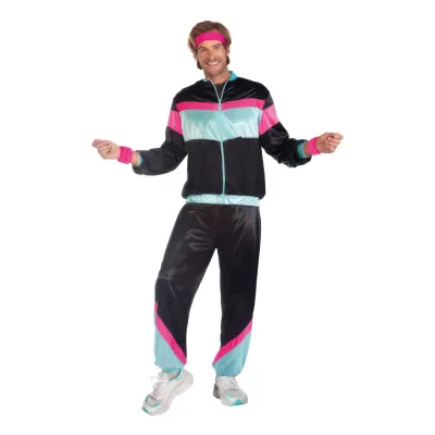 80-tals Svart Träningsoverall Herr Maskeraddräkt - Large