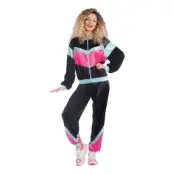 80-tals Svart Träningsoverall Maskeraddräkt - Small