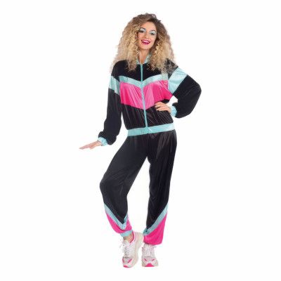 80-tals Svart Träningsoverall Maskeraddräkt - Small