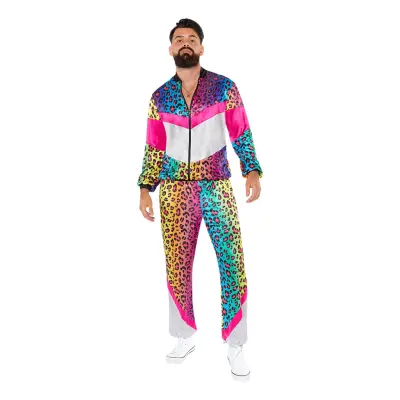 80-tals Träningsoverall Neon Leopard Maskeraddräkt - Medium