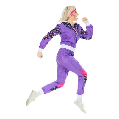 80-tals Träningsoverall Lila Maskeraddräkt - Small
