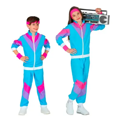 80-tals Träningsoverall Ljusblå Barn Maskeraddräkt - Large