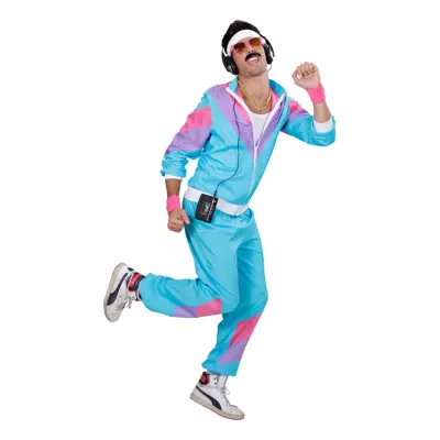 80-tals Träningsoverall Ljusblå Maskeraddräkt - Large