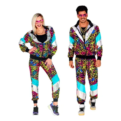 80-tals Träningsoverall med Leopardprint - Large