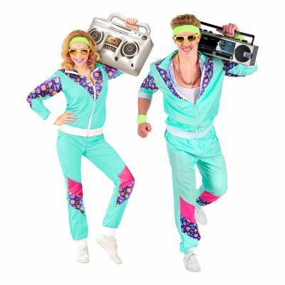 80-tals Träningsoverall Mintgrön/Lila Maskeraddräkt - Medium