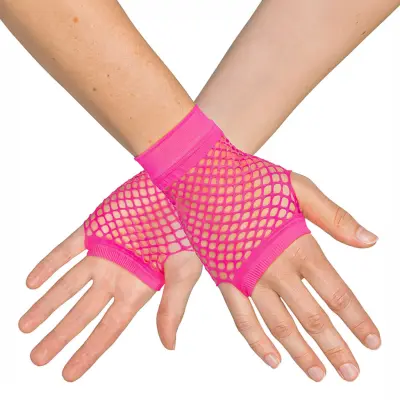 80-tals UV Fingerlösa Näthandskar Korta Neonrosa - One size