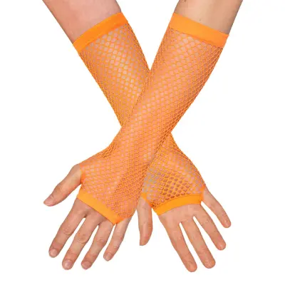 80-tals UV Fingerlösa Näthandskar Långa Neonorange - One size
