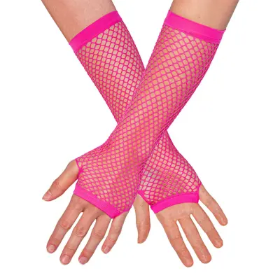 80-tals UV Fingerlösa Näthandskar Långa Neonrosa - One size