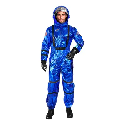 Astronaut Blå Metallic Herr Maskeraddräkt - Large