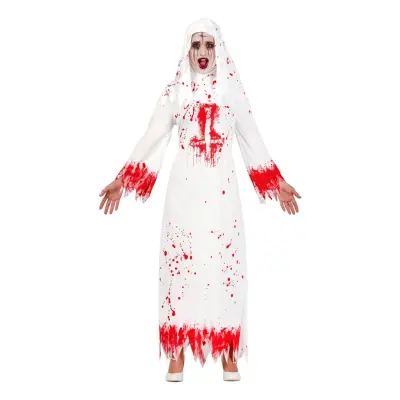 Blodig Nunna Vit Maskeraddräkt - Medium