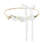Blomsterkrans Vit med Rosett - One size