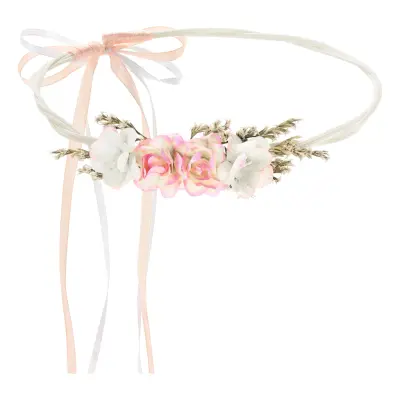 Blomsterkrans Vit/Rosa med Rosett - One size