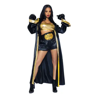 Boxare Dam Svart/Guld Deluxe Maskeraddräkt - Medium/Large