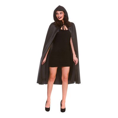 Cape med Huva Svart i Satin - One size