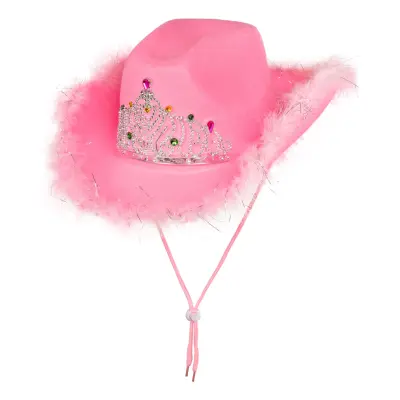 Cowboyhatt Rosa med Fluff - One size