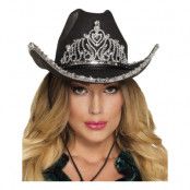 Cowboyhatt Svart med Tiara - One size