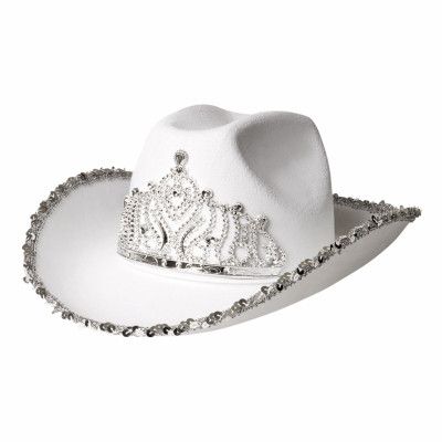 Cowboyhatt Vit med Tiara - One size