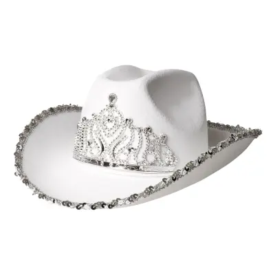Cowboyhatt Vit med Tiara - One size