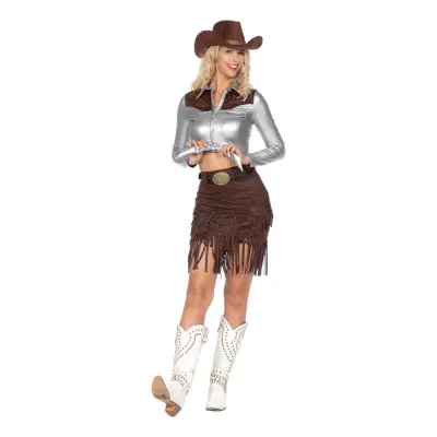Cowgirl med Kjol Silver/Brun Deluxe Maskeraddräkt - 36