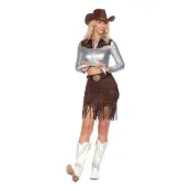 Cowgirl med Kjol Silver/Brun Deluxe Maskeraddräkt - 42