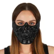 Dödskalle Halvmask med Strass Svart - One size