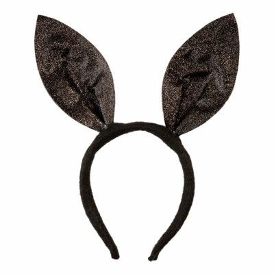 Diadem Kaninöron Svarta Glittriga - One size