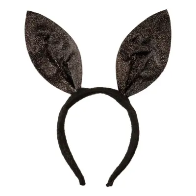 Diadem Kaninöron Svarta Glittriga - One size